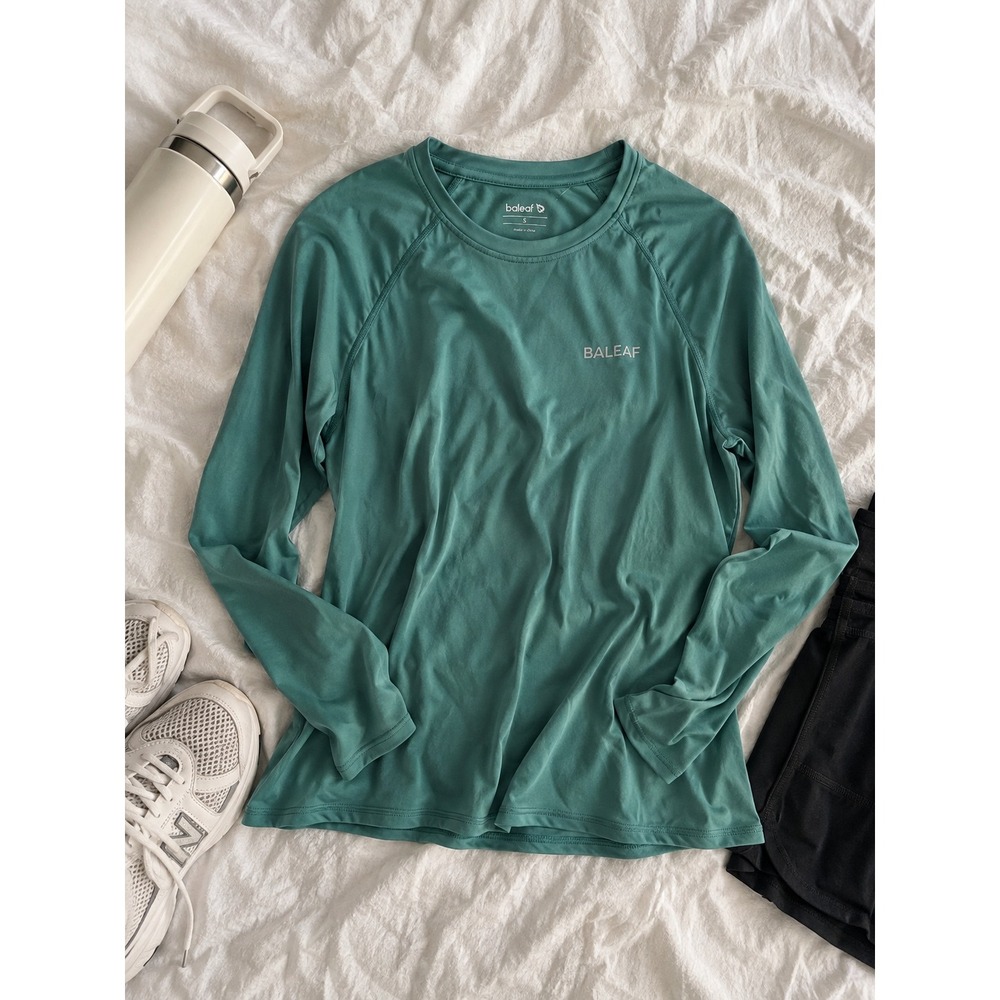 Baleaf Womens Long Sleeve Active Top Teal Green Raglan Running Shirt Small